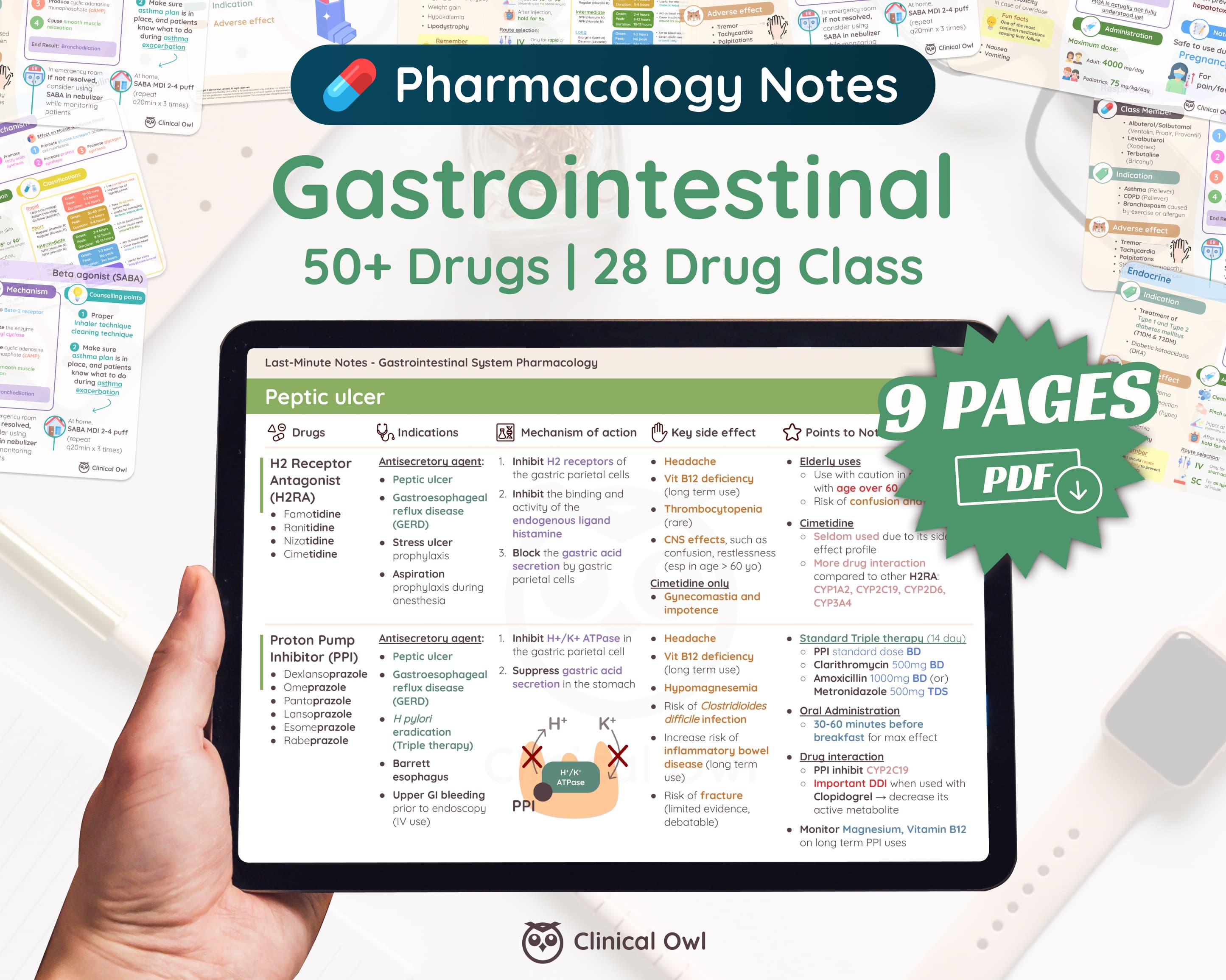 This 9 pages gastrointestinal pharmacology last minute notes includes 50+ Drugs, 28 Drug Class