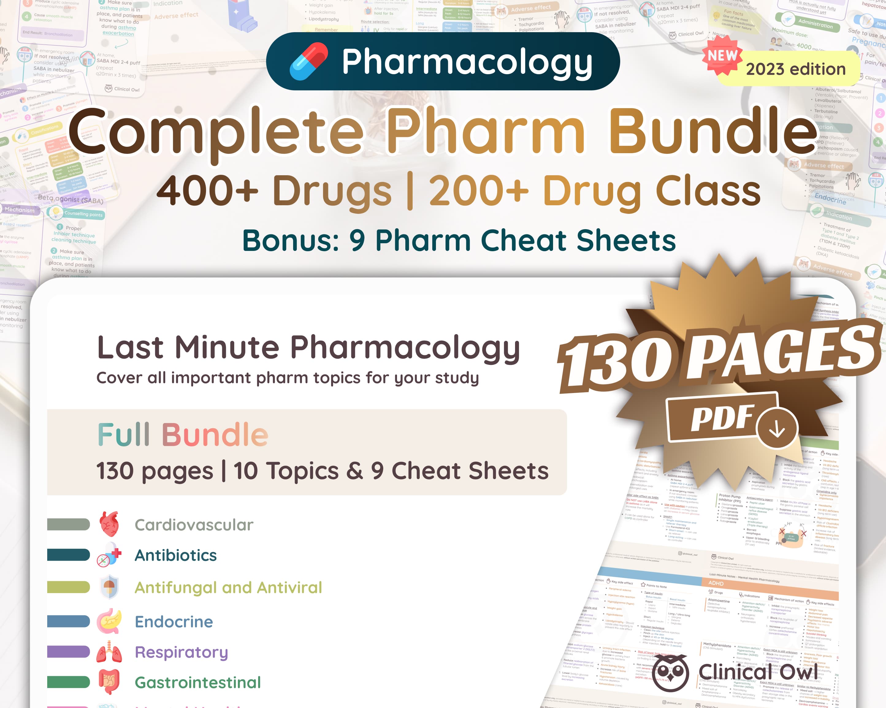 130-page summary covering the most essential pharmacology topics you need to know.
