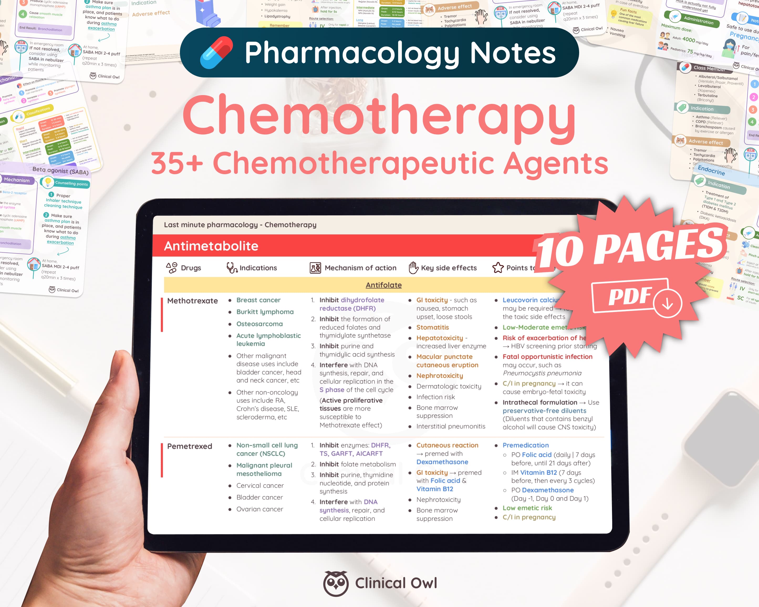 This 10 pages chemotherapy pharmacology last minute notes includes 35+ chemotherapeutic agents